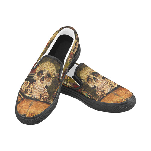 Steampunk Alchemist Mage Roses Celtic Skull Men's Slip-on Canvas Shoes (Model 019)