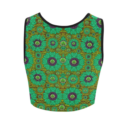 Peacock-flowers in the stars of eden  pop art Women's Crop Top (Model T42)