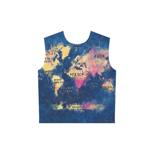 world map oceans and continents All Over Print Sleeveless Hoodie for Women (Model H15)