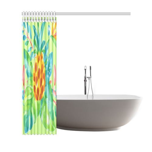 Summer Tropical Pineapple Fruit Floral Shower Curtain 69"x72"