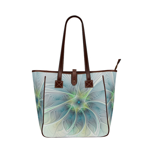 Floral Fantasy Abstract Blue Green Fractal Flower Classic Tote Bag (Model 1644)