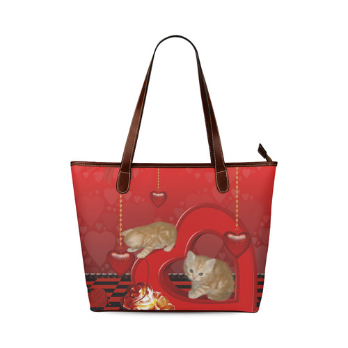 Cute kitten with hearts Shoulder Tote Bag (Model 1646)