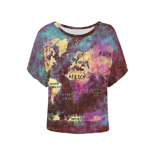 world map Women's Batwing-Sleeved Blouse T shirt (Model T44)