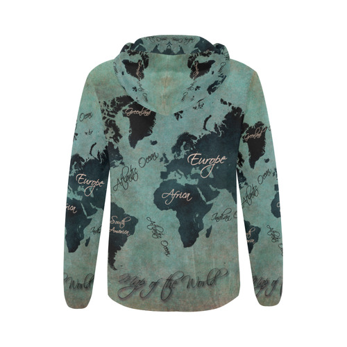 world map All Over Print Full Zip Hoodie for Women (Model H14)