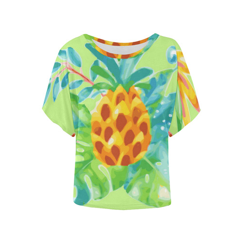Summer Tropical Pineapple Fruit Floral Women's Batwing-Sleeved Blouse T shirt (Model T44)