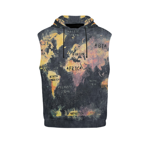 world map OCEANS and continents All Over Print Sleeveless Hoodie for Women (Model H15)