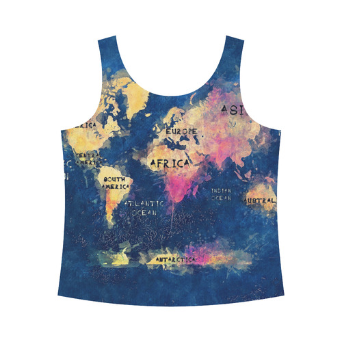 world map oceans and continents All Over Print Tank Top for Women (Model T43)