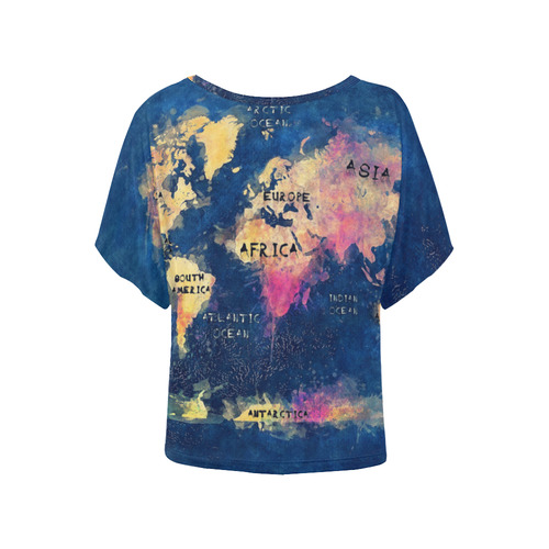 world map oceans and continents Women's Batwing-Sleeved Blouse T shirt (Model T44)