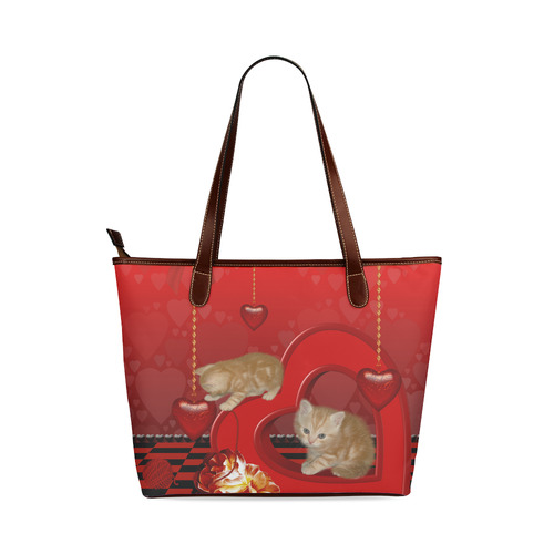 Cute kitten with hearts Shoulder Tote Bag (Model 1646)