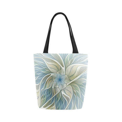 Floral Fantasy Pattern Abstract Blue Khaki Fractal Canvas Tote Bag (Model 1657)