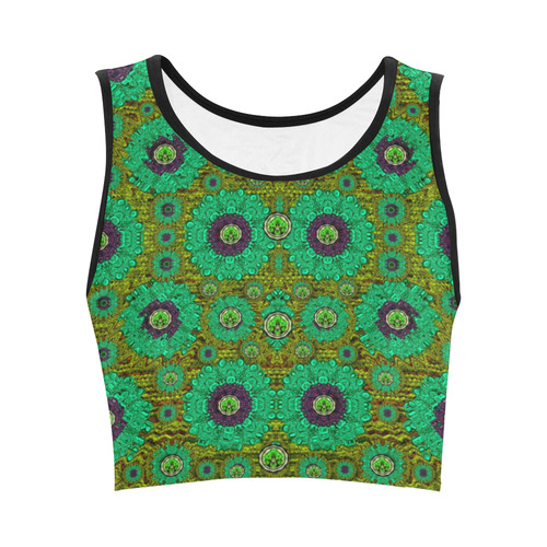 Peacock-flowers in the stars of eden  pop art Women's Crop Top (Model T42)