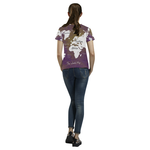 world map All Over Print T-Shirt for Women (USA Size) (Model T40)