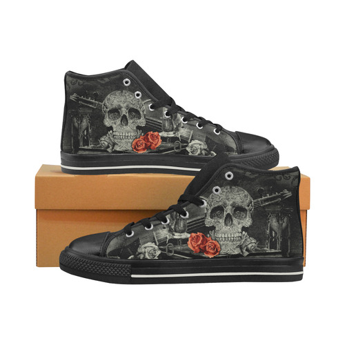 Steampunk Alchemist Mage Red Roses Celtic Skull Women's Classic High Top Canvas Shoes (Model 017)