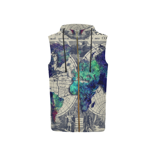 world map 22 All Over Print Sleeveless Zip Up Hoodie for Women (Model H16)