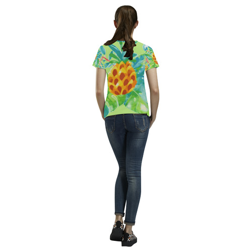 Summer Tropical Pineapple Fruit Floral All Over Print T-Shirt for Women (USA Size) (Model T40)