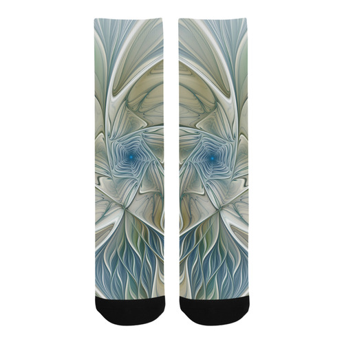 Floral Fantasy Pattern Abstract Blue Khaki Fractal Trouser Socks