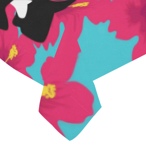 Panda Sunglasses Tropical Hibiscus Floral Cotton Linen Tablecloth 60"x 84"