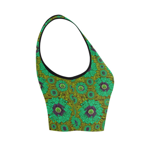 Peacock-flowers in the stars of eden  pop art Women's Crop Top (Model T42)