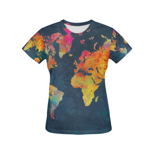 world map 16 All Over Print T-Shirt for Women (USA Size) (Model T40)