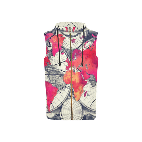 world map 28 All Over Print Sleeveless Zip Up Hoodie for Women (Model H16)