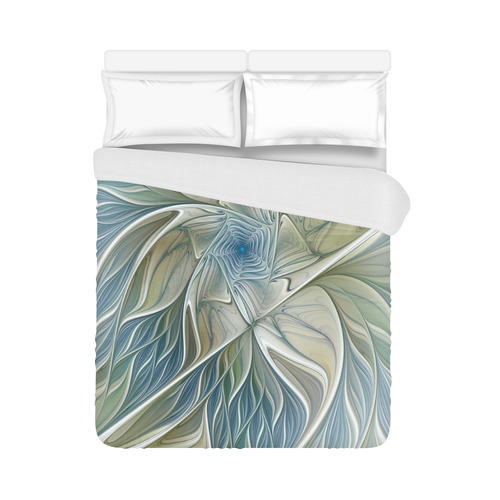 Floral Fantasy Pattern Abstract Blue Khaki Fractal Duvet Cover 86"x70" ( All-over-print)