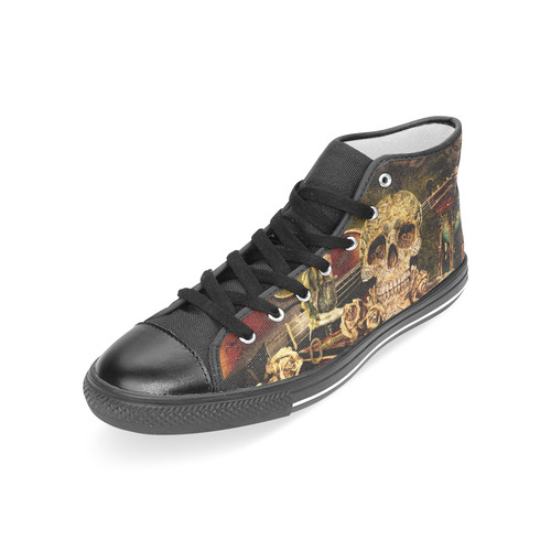 Steampunk Alchemist Mage Roses Celtic Skull Women's Classic High Top Canvas Shoes (Model 017)