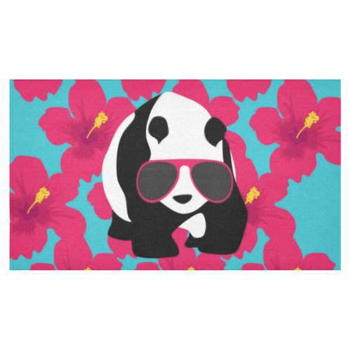 Panda Sunglasses Tropical Hibiscus Floral Cotton Linen Tablecloth 60"x 104"