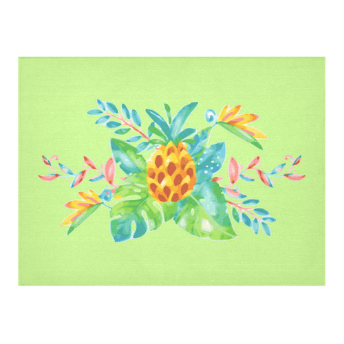 Summer Tropical Pineapple Fruit Floral Cotton Linen Tablecloth 52"x 70"