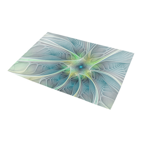 Floral Fantasy Abstract Blue Green Fractal Flower Azalea Doormat 24" x 16" (Sponge Material)