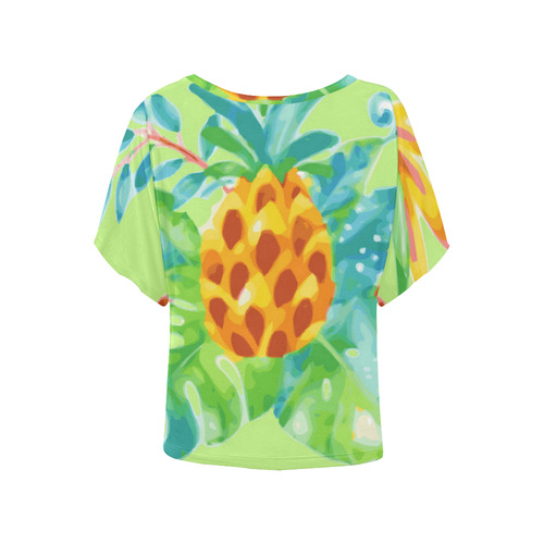Summer Tropical Pineapple Fruit Floral Women's Batwing-Sleeved Blouse T shirt (Model T44)