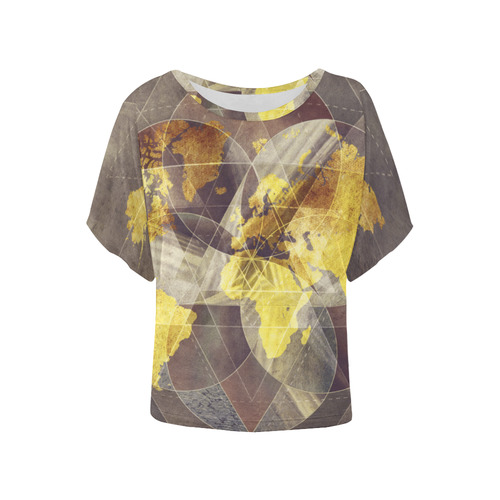 world map Women's Batwing-Sleeved Blouse T shirt (Model T44)