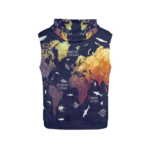 ocean world map All Over Print Sleeveless Hoodie for Women (Model H15)