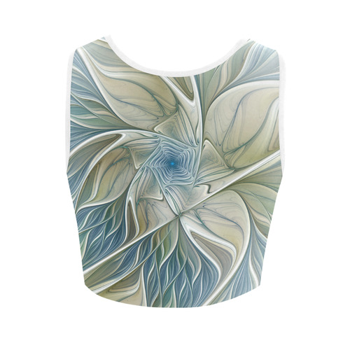 Floral Fantasy Pattern Abstract Blue Khaki Fractal Women's Crop Top (Model T42)