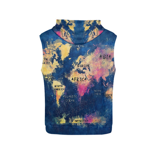 world map oceans and continents All Over Print Sleeveless Hoodie for Women (Model H15)