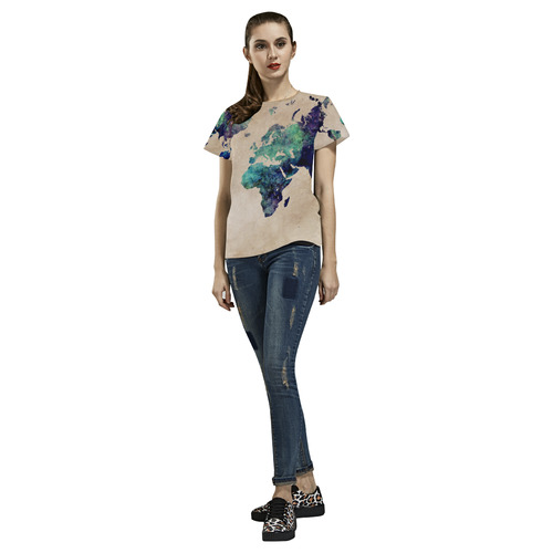 world map All Over Print T-Shirt for Women (USA Size) (Model T40)