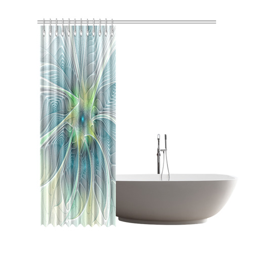 Floral Fantasy Abstract Blue Green Fractal Flower Shower Curtain 72"x84"