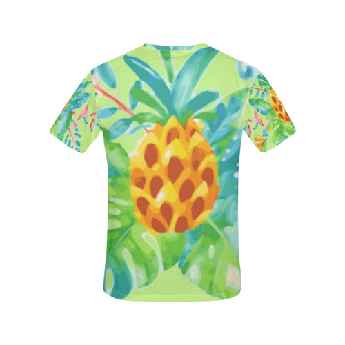 Summer Tropical Pineapple Fruit Floral All Over Print T-Shirt for Women (USA Size) (Model T40)