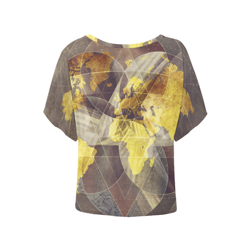 world map Women's Batwing-Sleeved Blouse T shirt (Model T44)