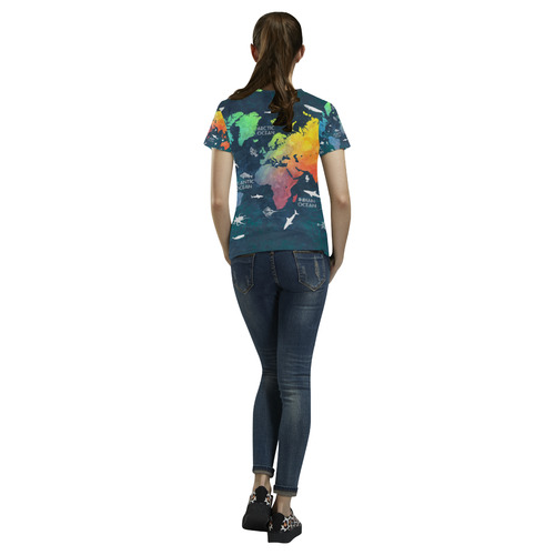 world map All Over Print T-Shirt for Women (USA Size) (Model T40)