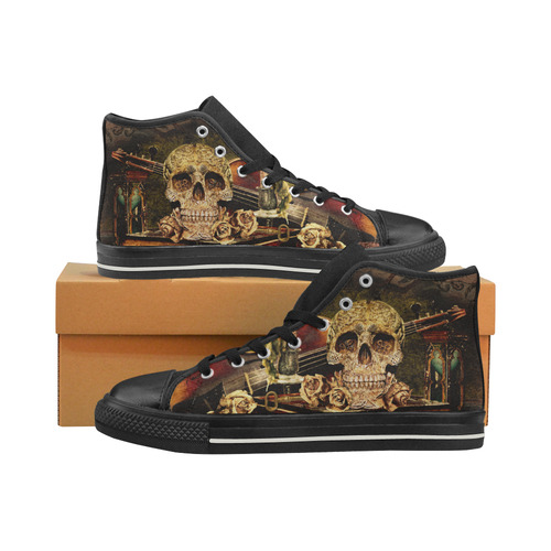 Steampunk Alchemist Mage Roses Celtic Skull Women's Classic High Top Canvas Shoes (Model 017)