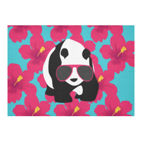Panda Sunglasses Tropical Hibiscus Floral Cotton Linen Tablecloth 60"x 84"