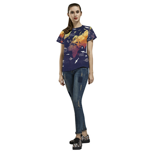 ocean world map All Over Print T-Shirt for Women (USA Size) (Model T40)