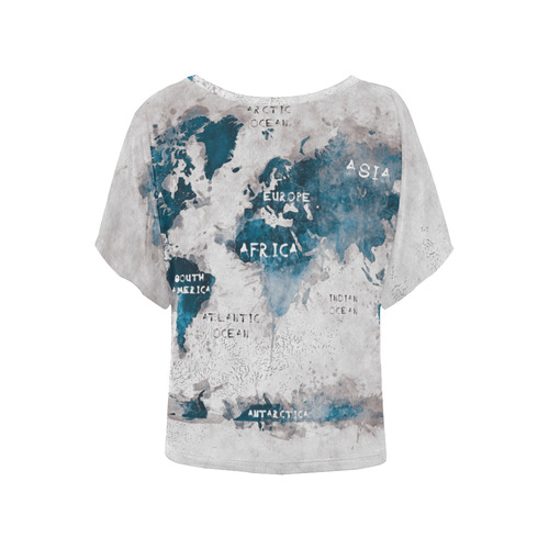 world map OCEANS and continents Women's Batwing-Sleeved Blouse T shirt (Model T44)