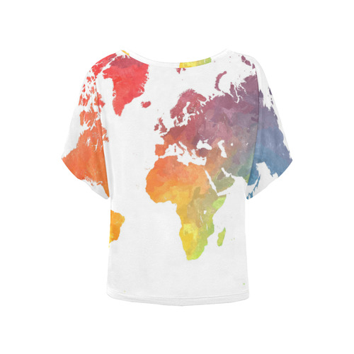 world map 15 Women's Batwing-Sleeved Blouse T shirt (Model T44)