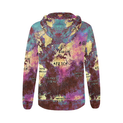 world map All Over Print Full Zip Hoodie for Women (Model H14)