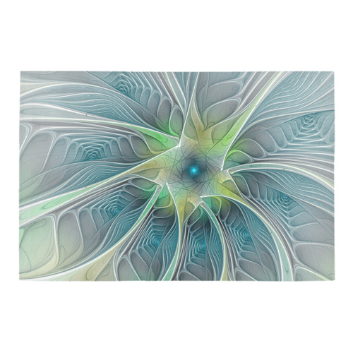 Floral Fantasy Abstract Blue Green Fractal Flower Azalea Doormat 24" x 16" (Sponge Material)