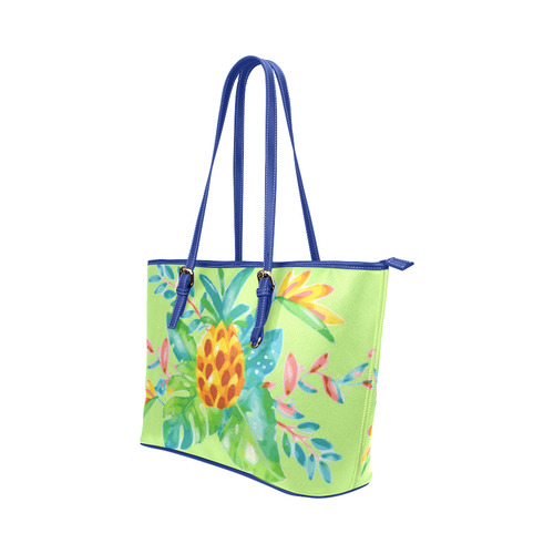 Summer Tropical Pineapple Fruit Floral Leather Tote Bag/Small (Model 1651)