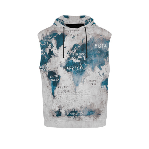 world map OCEANS and continents All Over Print Sleeveless Hoodie for Women (Model H15)