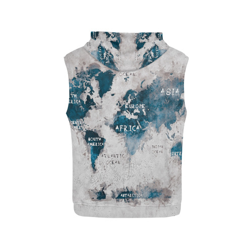 world map OCEANS and continents All Over Print Sleeveless Hoodie for Women (Model H15)