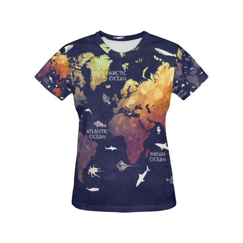 ocean world map All Over Print T-Shirt for Women (USA Size) (Model T40)